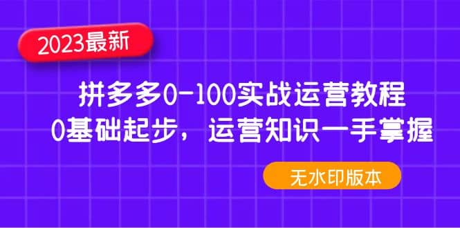 2023拼多多0-100实战运营教程，0基础起步，运营知识一手掌握（无水印）-让一部分人先富起来默财 创业网