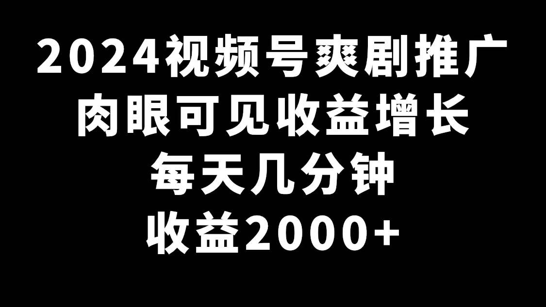 2024视频号爽剧推广，肉眼可见的收益增长，每天几分钟收益2000+-让一部分人先富起来默财创业网