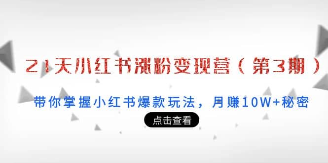 21天小红书涨粉变现营（第3期）：带你掌握小红书爆款玩法，月赚10W 秘密-让一部分人先富起来默财创业网