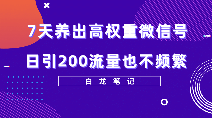 7天养出高权重微信号，日引200流量也不频繁，方法价值3680元-让一部分人先富起来默财创业网