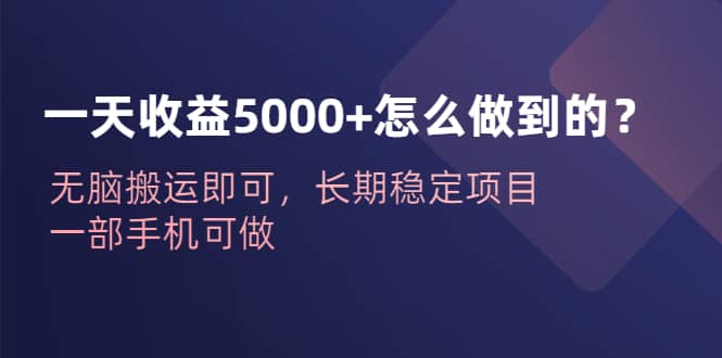 一天收益5000 怎么做到的？无脑搬运即可，长期稳定项目，一部手机可做-让一部分人先富起来默财创业网