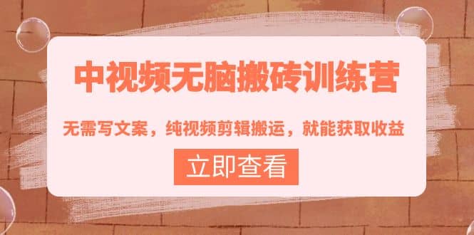 中视频无脑搬砖训练营：无需写文案，纯视频剪辑搬运，就能获取收益-让一部分人先富起来默财创业网