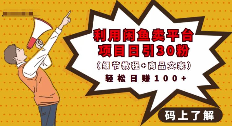 利用闲鱼卖平台项目课程资源日引流30 精准粉丝，轻松日赚100 ，积累人脉可实现二次变现（细节教程 商品文案）-让一部分人先富起来默财创业网