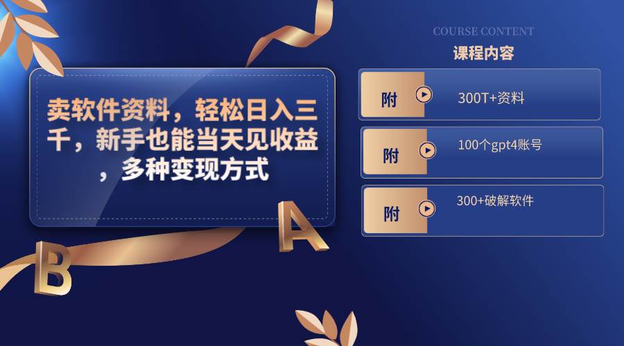 卖软件资料，轻松日入三千，新手也能当天见收益，多种变现方式，（附300T 资料，100个gpt4账号，300 破解软件）-让一部分人先富起来默财 创业网
