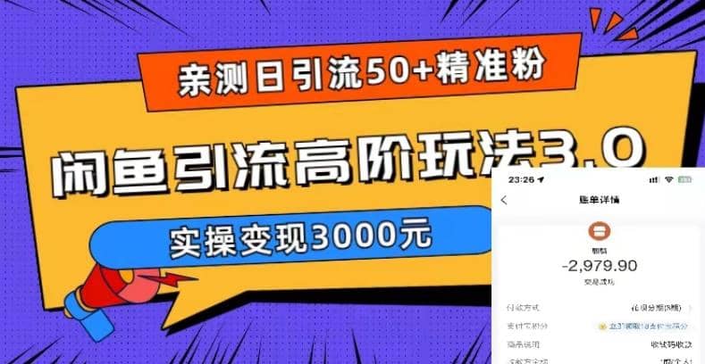 实测日引50 精准粉，闲鱼引流高阶玩法3.0，实操变现3000元-让一部分人先富起来默财 创业网