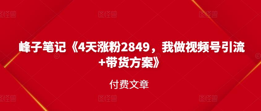 峰子笔记《4天涨粉2849，我做视频号引流 带货方案》付费文章-让一部分人先富起来默财创业网