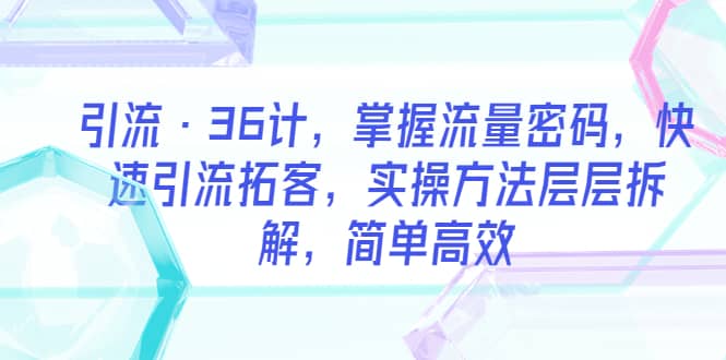 引流·36计，掌握流量密码，快速引流拓客，实操方法层层拆解，简单高效-让一部分人先富起来默财 创业网