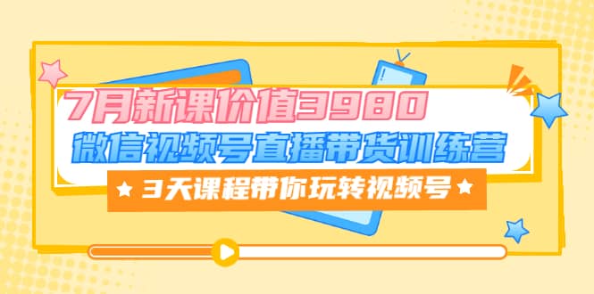 微信视频号直播带货训练营，3天课程带你玩转视频号：7月新课价值3980-让一部分人先富起来默财 创业网