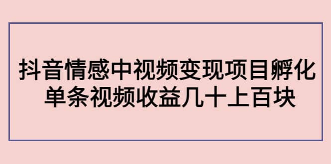 抖音情感中视频变现项目孵化-让一部分人先富起来默财创业网