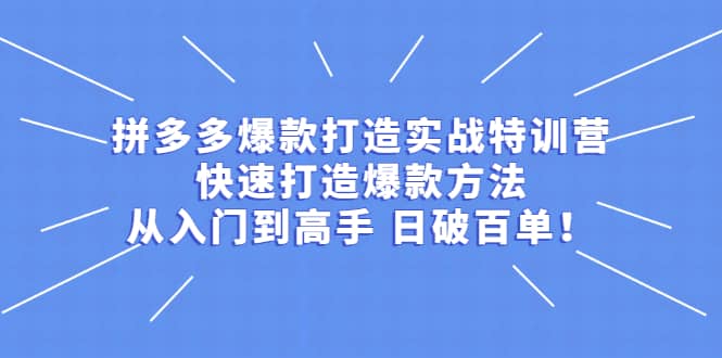 拼多多爆款打造实战特训营：快速打造爆款方法，从入门到高手 日破百单-让一部分人先富起来默财创业网