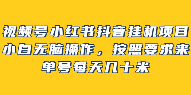 视频号小红书抖音挂机项目，小白无脑操作，按照要求来，单号每天几十米-让一部分人先富起来默财创业网