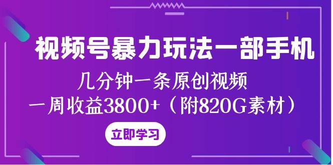 视频号暴力玩法一部手机 几分钟一条原创视频 一周收益3800 （附820G素材）-让一部分人先富起来默财创业网