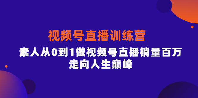视频号直播训练营，素人从0到1做视频号直播销量百万，走向人生巅峰-让一部分人先富起来默财 创业网