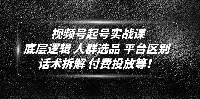 视频号起号实战课：底层逻辑 人群选品 平台区别 话术拆解 付费投放等-让一部分人先富起来默财创业网