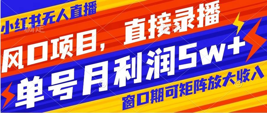 风口项目，小红书无人直播带货，直接录播，可矩阵，月入5w-让一部分人先富起来默财创业网