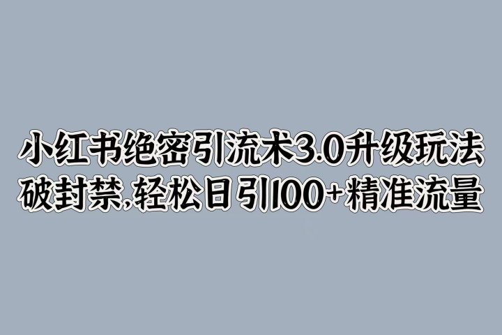 小红书绝密引流术3.0升级玩法，破封禁，轻松日引100+精准流量-让一部分人先富起来默财 创业网