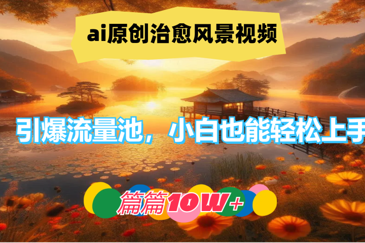 ai原创治愈风景视频，引爆流量池，小白也能轻松上手，篇篇10w+！-让一部分人先富起来默财创业网