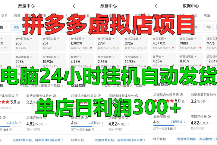 拼多多虚拟店项目，电脑挂机自动发货，单店日利润300+，可放大操作-让一部分人先富起来默财创业网