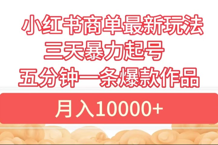 小红书商单最新玩法 3天暴力起号 5分钟一条爆款作品 月入10000+-让一部分人先富起来默财创业网