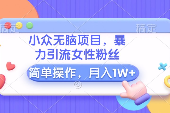 小众无脑项目，暴力引流女性粉丝，简单操作，月入10000+元-让一部分人先富起来默财创业网
