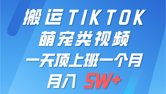 搬运tiktok萌宠视频，一部手机可做，项目长期稳定,月入5W+-让一部分人先富起来默财创业网