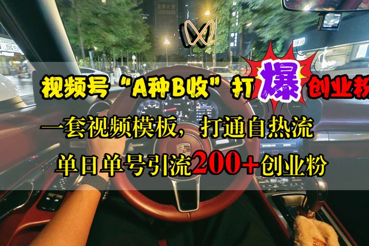 视频号“A种B收”打爆创业粉，单日单号引流200+创业粉，一套视频模板打通自热流-让一部分人先富起来默财 创业网
