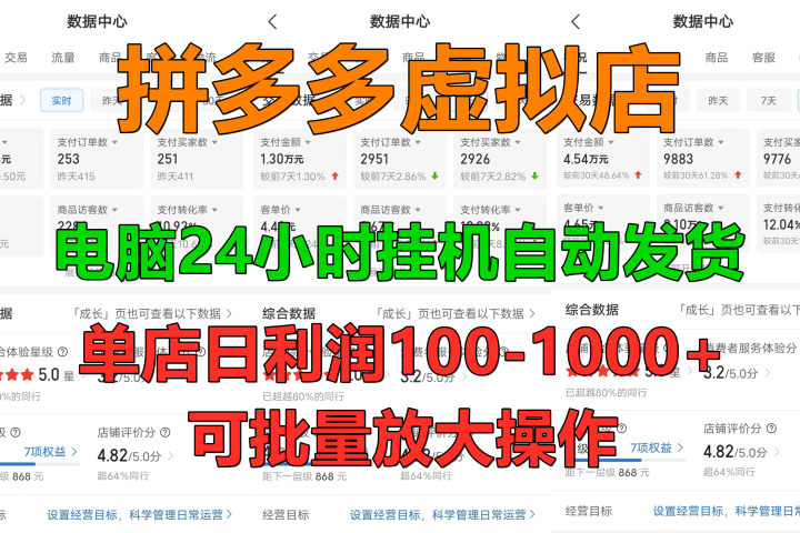 新手首选项目，拼多多虚拟店，电脑挂机自动发货，单店日利润500+，可批量放大操作-让一部分人先富起来默财 创业网