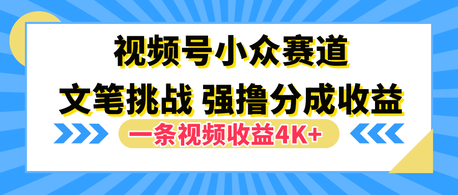 视频号小众赛道，文笔挑战，一条视频收益4K+-让一部分人先富起来默财创业网