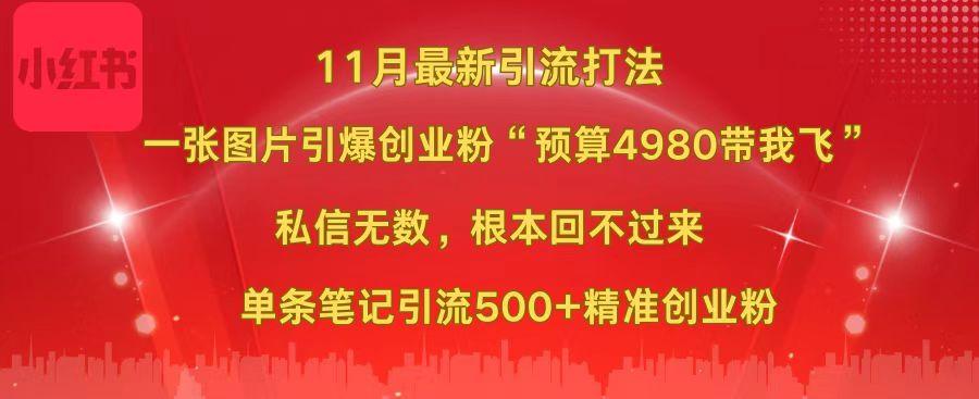 小红书11月最新图片打法，一张图片引爆创业粉“预算4980带我飞”，私信无数，根本回不过来，单条笔记引流500+精准创业粉-让一部分人先富起来默财创业网