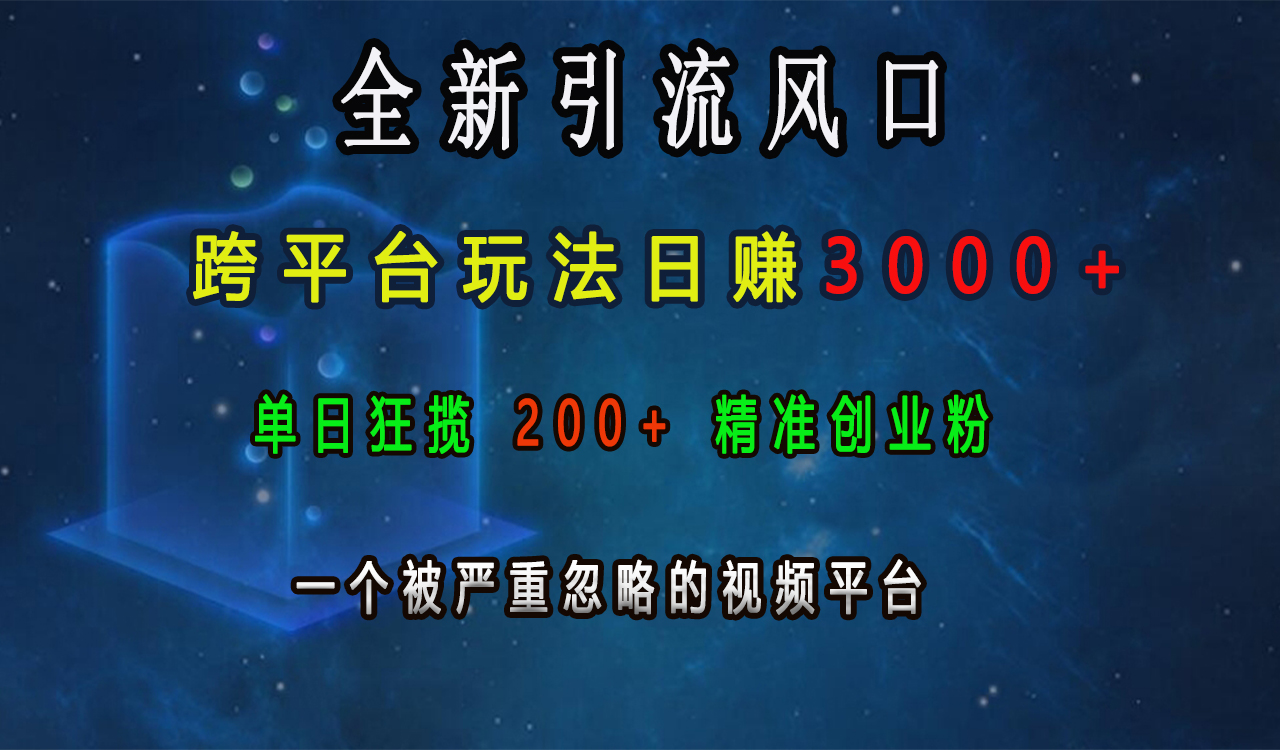 全新引流风口，跨平台玩法日赚3000+，单日狂揽200+精准创业粉，一个被严重忽略的视频平台-让一部分人先富起来默财创业网