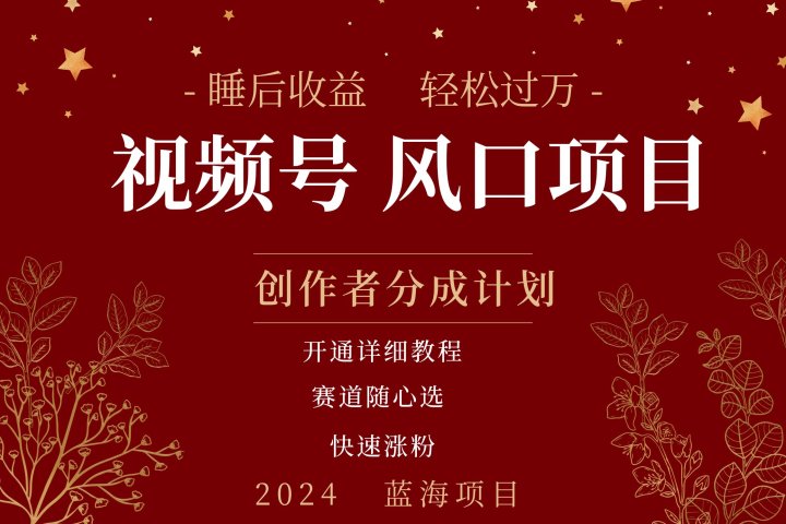 拥有睡眠收益的微信视频号大风口项目，轻松月入过万+，多赛道选择，可矩阵，玩法简单轻松上手-让一部分人先富起来默财创业网