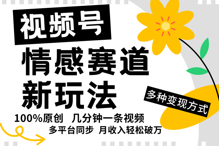 视频号情感赛道全新玩法，日入500+，5分钟一条原创视频，操作简单易上手，-让一部分人先富起来默财创业网