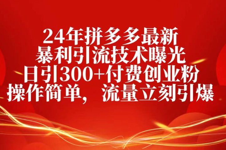 24年拼多多最新暴利引流技术曝光，日引300+付费创业粉，操作简单-让一部分人先富起来默财 创业网