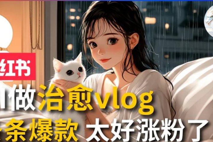 AI治愈系vlog动画视频，小红书7天 涨粉破千，商单报价1500+，0成本制作，日入2000+，有手就会 -让一部分人先富起来默财创业网