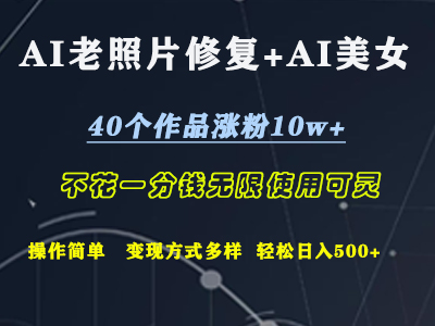 AI老照片修复+AI美女玩发  40个作品涨粉10w+  不花一分钱使用可灵  操作简单  变现方式多样话   轻松日去500+-让一部分人先富起来默财创业网