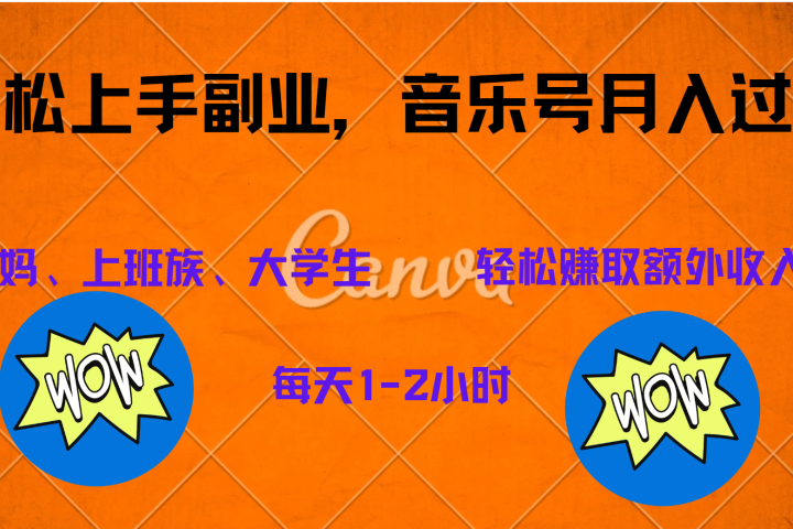 中视频音乐号，纯原创每天1-2小时，保底月入过W-让一部分人先富起来默财创业网