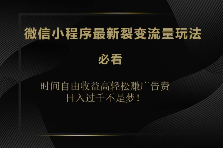 微信小程序最新裂变流量玩法，时间自由收益高轻松赚广告费，日入200-500+-让一部分人先富起来默财创业网