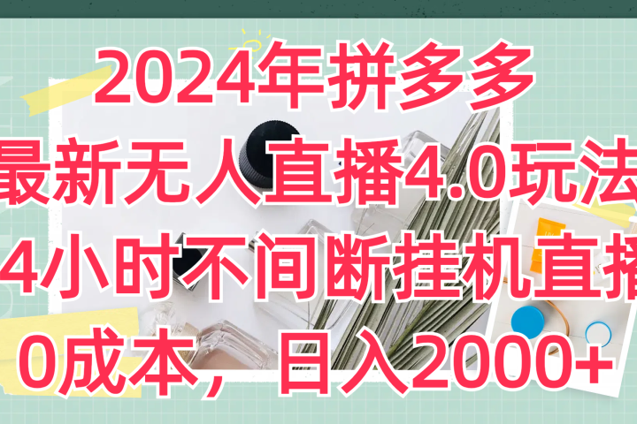 2024年拼多多最新无人直播4.0玩法，24小时不间断挂机直播，0成本，日入2000+-让一部分人先富起来默财创业网