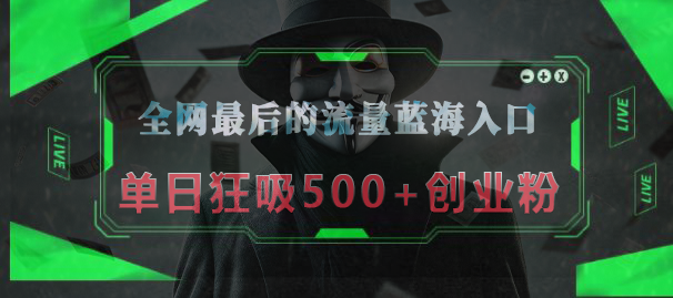 全网最后的流量蓝海入口，半小时引流50+创业粉，单日狂吸500+创业粉-让一部分人先富起来默财 创业网
