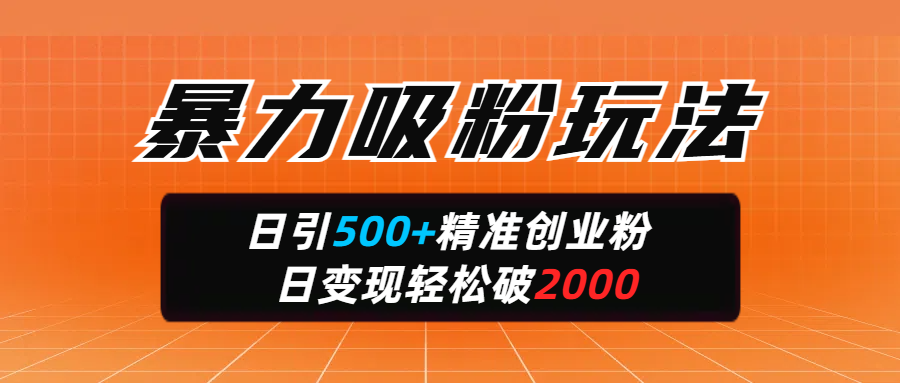 暴力吸粉玩法，日引500+精准创业粉，日变现轻松破2000-让一部分人先富起来默财创业网