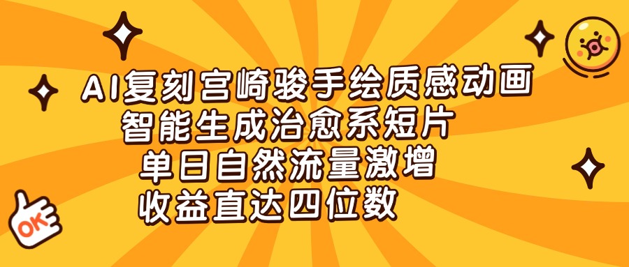 AI复刻宫崎骏手绘质感动画，智能生成治愈系短片，单日自然流量激增，收益直达四位数-让一部分人先富起来默财创业网