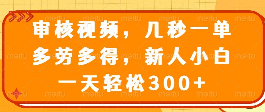 视频审核员，几秒一单，多劳多得，新人小白一天轻松300+-让一部分人先富起来默财 创业网