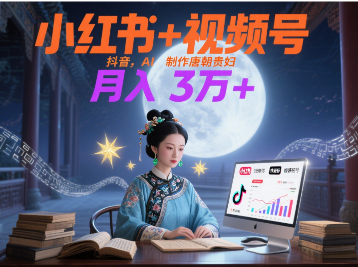 小红书+视频号+抖音，AI轻松制作唐朝贵妇IP，毒鸡汤、励志、减肥瘦身、养生赛道轻松切入，每天30分钟，轻松产出N条，月入3万+-让一部分人先富起来默财 创业网