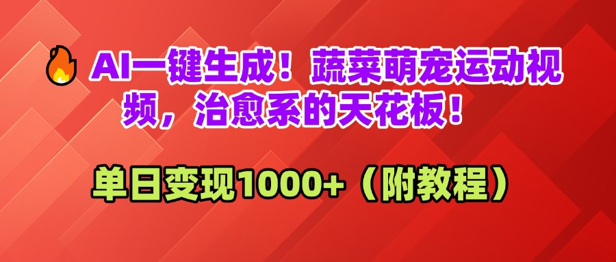 AI一键生成！蔬菜萌宠运动视频，治愈系的天花板！单日变现1000+（附教程）-让一部分人先富起来默财 创业网