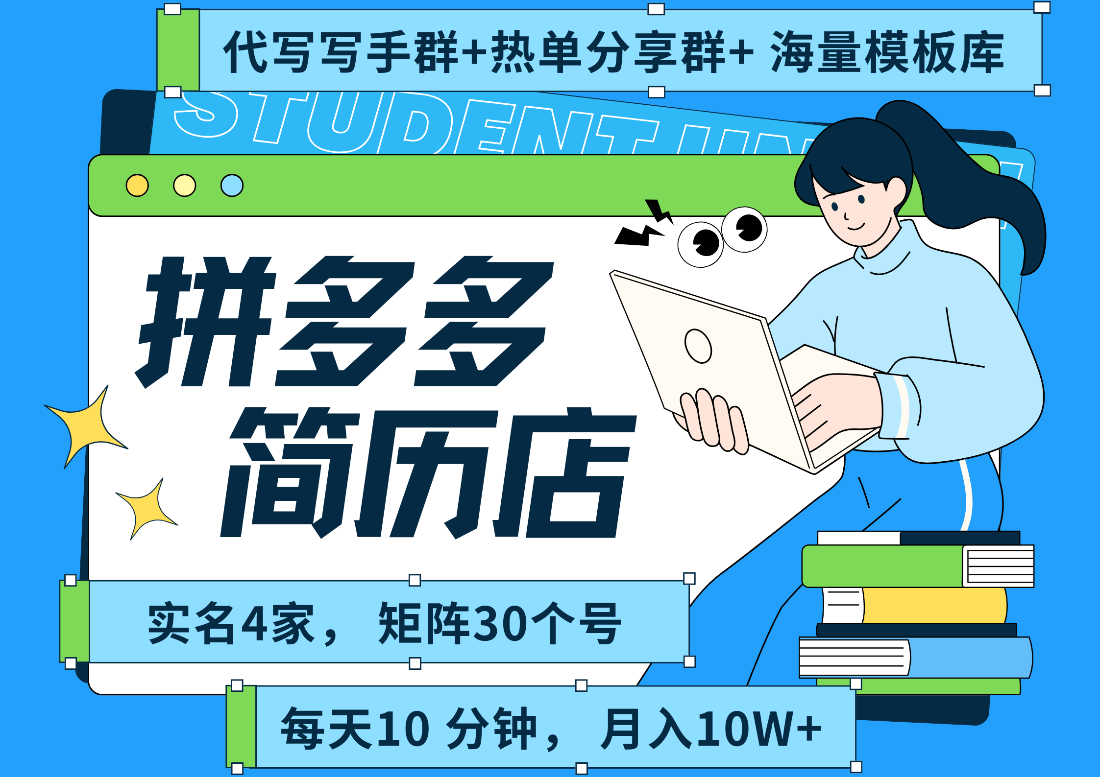 拼多多 虚拟资料 简历 海报代写 全SOP流程 毫无保留分享（含后端资料以及代写渠道）每天十分钟 每人实名四个店  矩阵30个账号  轻轻松松 月入10W-让一部分人先富起来默财 创业网