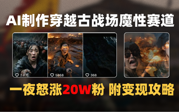 AI制作穿越古战场视频一夜涨粉20W保姆级教学（附AI变现指南）-让一部分人先富起来默财 创业网