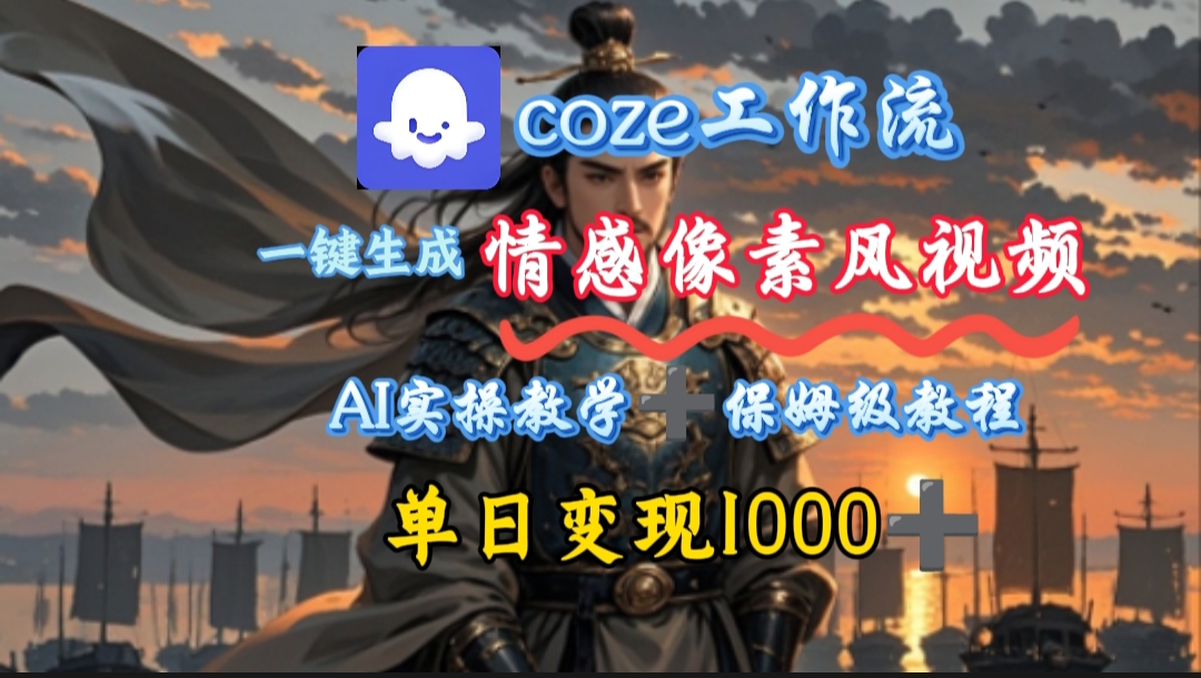 用coze工作流一键生成情感像素风视频，几分钟一条，单日变现500+-让一部分人先富起来默财 创业网